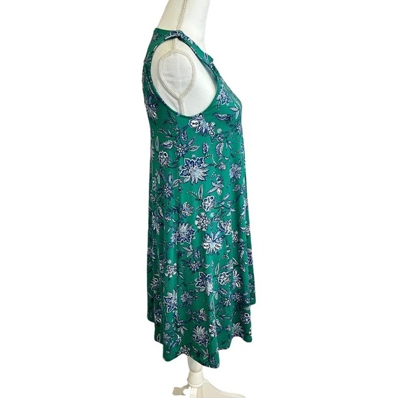 Ann Taylor LOFT Green White and Blue Floral Sleeveless Casual Swing Dress. Sz. S - Picture 5 of 10
